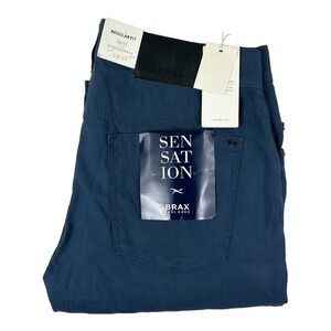 Brax Cooper Fancy Blue 5 Pocket Regular Fit Mens Cotton Pant Size 30X32 NWT